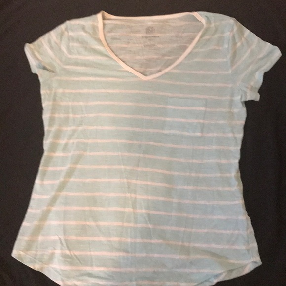 Teal and White Striped V Neck - Picture 2 of 5